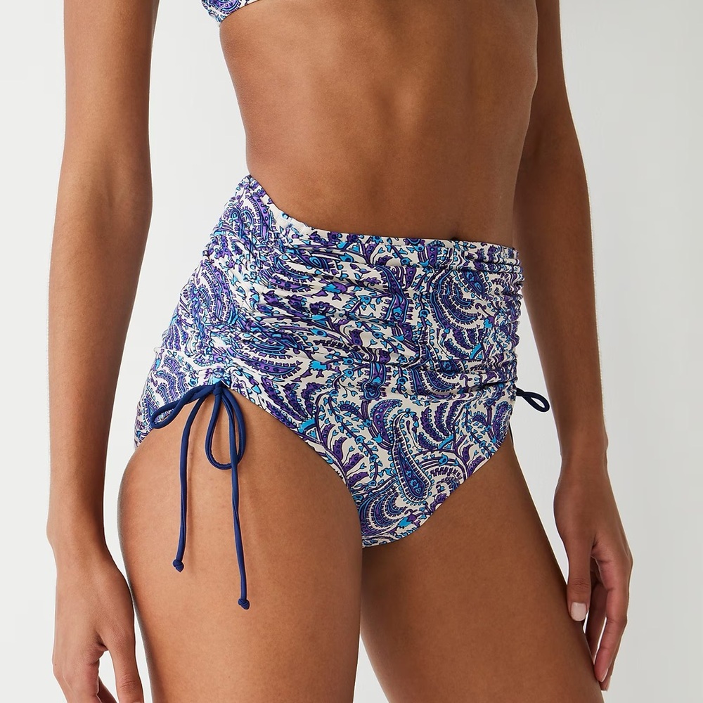 J.Crew Ruched high-rise bikini bottom with adjustable side ties